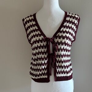 NWT Burgundy and White Knit Vest